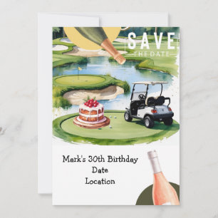 Invitation Golfer 30e anniversaire avec voiturette de golf En