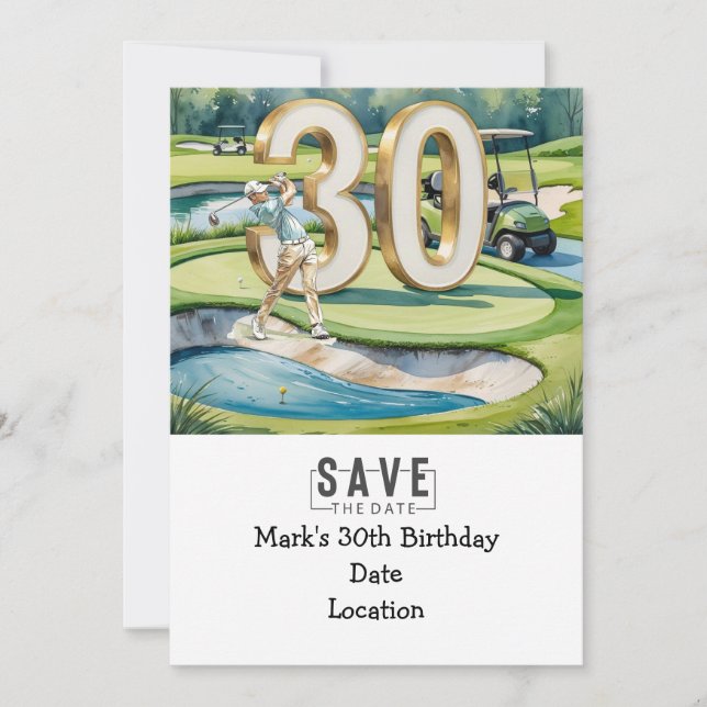 Invitation Golfer 30e anniversaire avec voiturette de golf En (Devant)