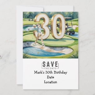 Invitation Golfer 30e anniversaire avec voiturette de golf En