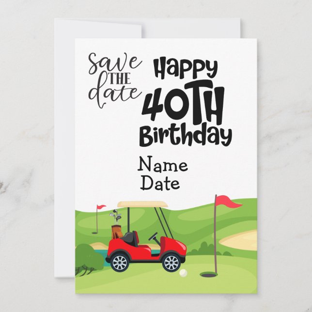 Invitation Golfer 40e anniversaire avec voiturette de golf En (Devant)