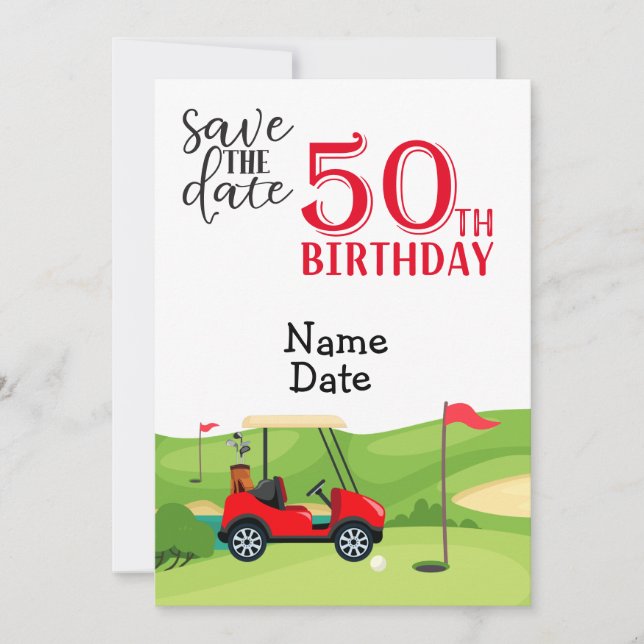 Invitation Golfer 50e anniversaire avec voiturette de golf En (Devant)