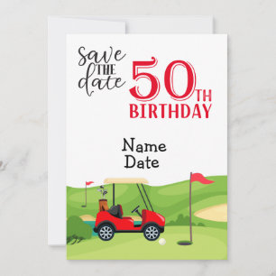 Invitation Golfer 50e anniversaire avec voiturette de golf En