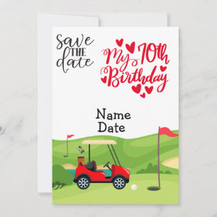 Invitation Golfer 70e anniversaire avec voiturette de golf En