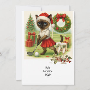 Invitation Golfer Cat porte le chapeau de Noël
