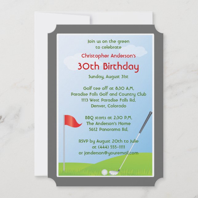 Invitation Golfer Golf Ball and Flag 30e anniversaire (Devant)