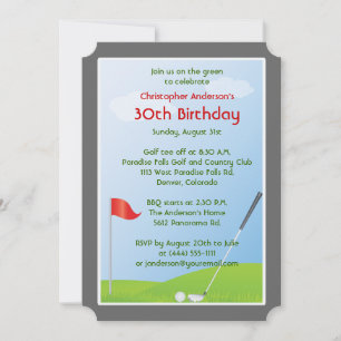 Invitation Golfer Golf Ball and Flag 30e anniversaire