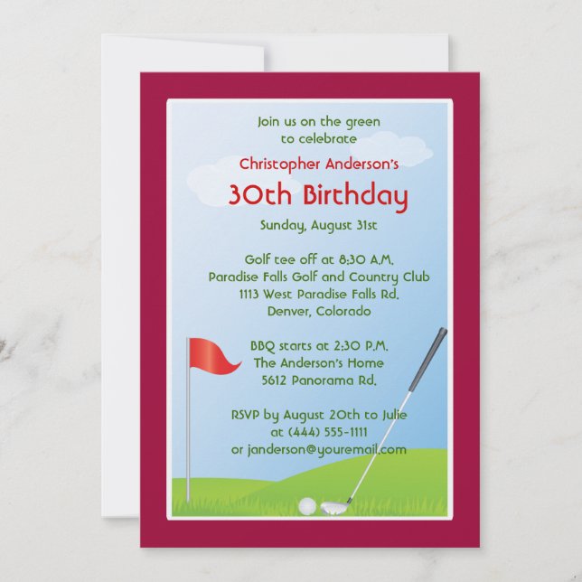 Invitation Golfer Golf Ball and Flag 30e anniversaire (Devant)