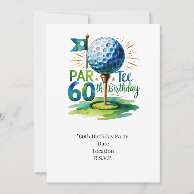 Invitation Golfeur 60e anniversaire avec balle de golf sur te (Devant)