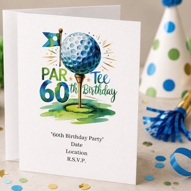 Invitation Golfeur 60e anniversaire avec balle de golf sur te (Créateur téléchargé)