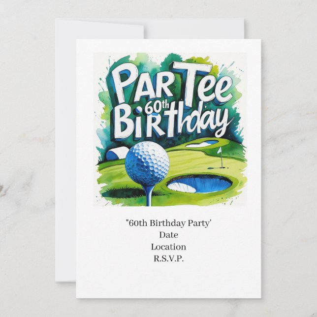 Invitation Golfeur 60e anniversaire avec balle de golf sur te (Devant)