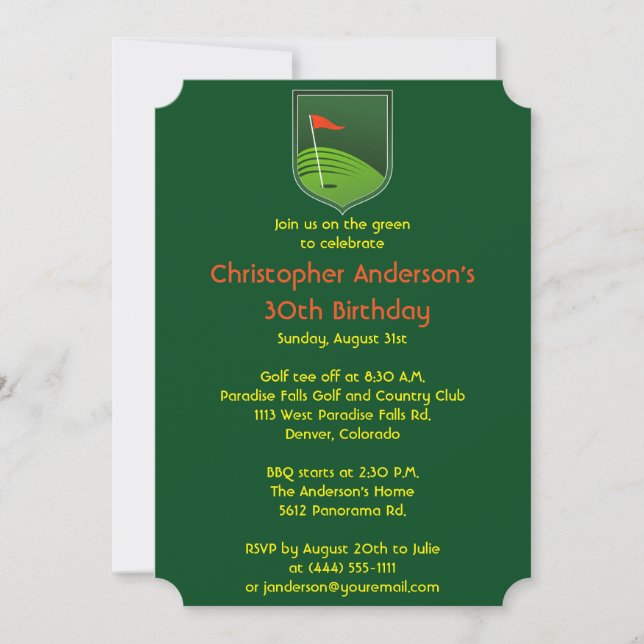 Invitation Golfeur Golf Golfing Balle et Drapeau 30e Annivers (Devant)