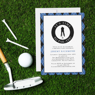 Invitation Golfeur Par Tee à carreaux Anniversaire drôle pour