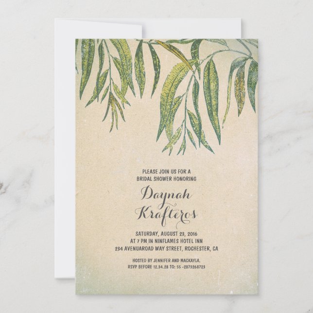 Invitation Gomme feuilles élégante vintage douche nuptiale (Devant)