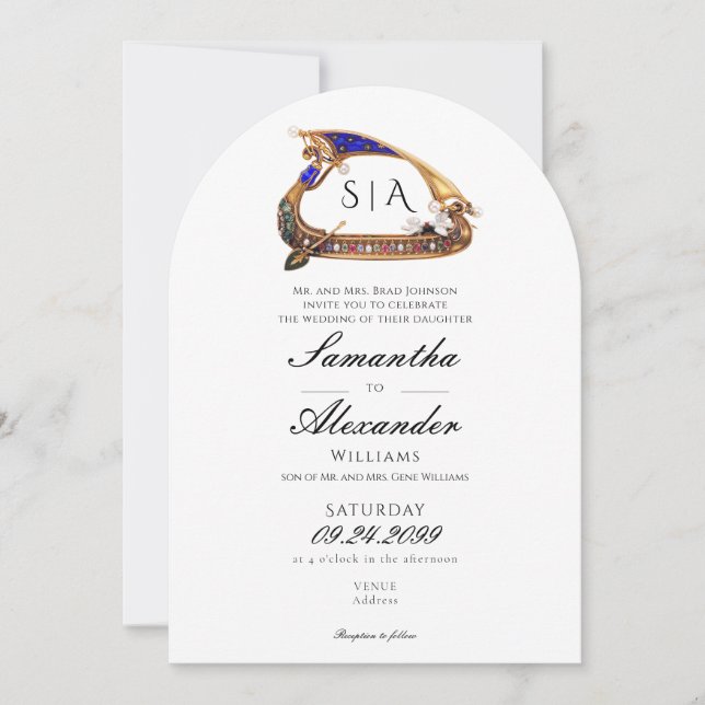 Invitation Gondole vénitienne avec parents Noir Blanc Mariage (Devant)