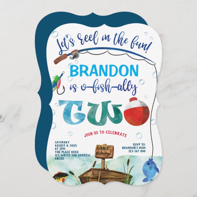 Invitation Gone Fishing, O-fish-ally, 2e anniversaire de pêch (Devant / Derrière)