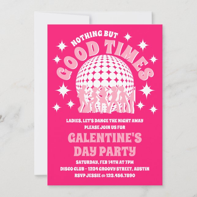 Invitation Good Times Super Pink Galentine's Day Party (Devant)