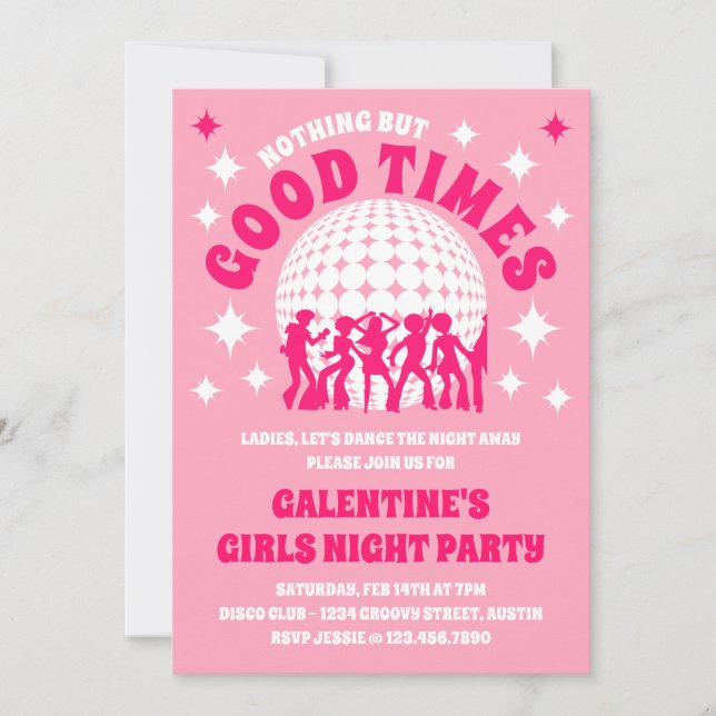 Invitation Good Times Super Pink Galentine's Girls Party (Devant)