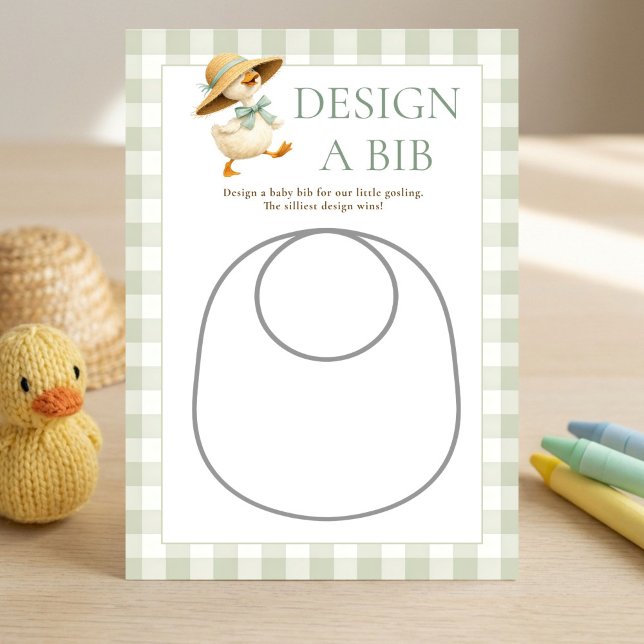 Invitation Goose Sage Gingham Design Bib Shower Game Card (Créateur téléchargé)