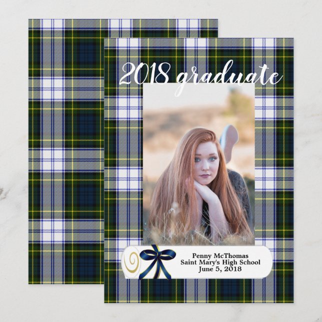 Invitation Gordon Robe Plaid Photo Graduation Annouement (Devant / Derrière)