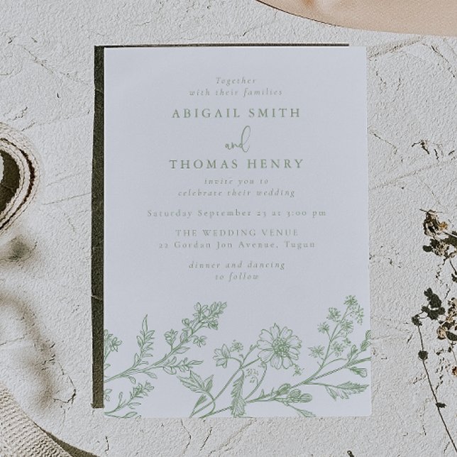 Invitation Gorgeous Sage Line Art Wedding (Créateur téléchargé)