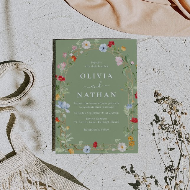 Invitation Gorgeous Wildflower Wreath Sage Wedding  (Créateur téléchargé)