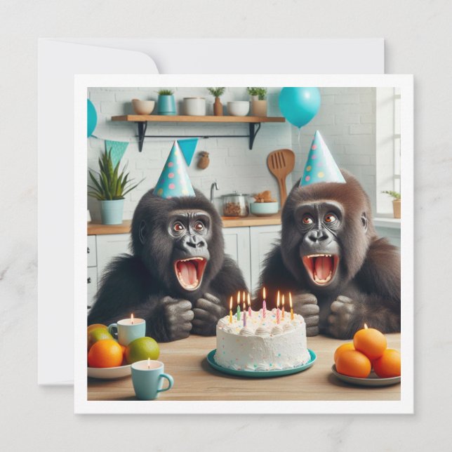 Invitation Gorilla fêtant son anniversaire, singes de fête (Devant)