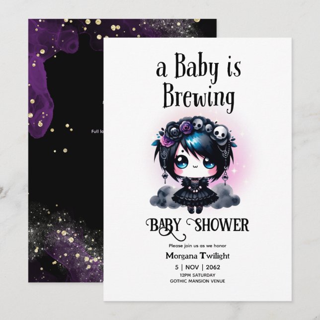 Invitation Goth Baby Girl est en train de brasser Kawaii Anim (Devant / Derrière)