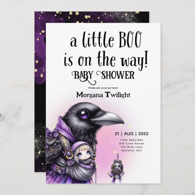 Invitation Goth Baby Girl Livrée par Crow Boo sur le chemin (Devant / Derrière)