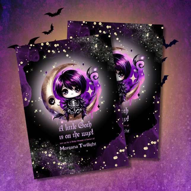 Invitation Goth Baby shower Skeleton Crow Lune (Créateur téléchargé)