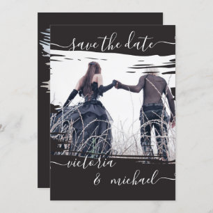 Invitation Goth Brush a Mariage Photo Enregistrer la date