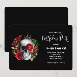 Invitation Goth Crâne avec Roses rouges Anniversaire