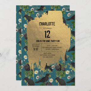 Invitation Goth Crows et Roses noirs Turquoise Halloween Anni