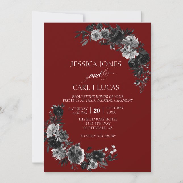 Invitation Goth Elegant Black Watercolor Rose (Devant)