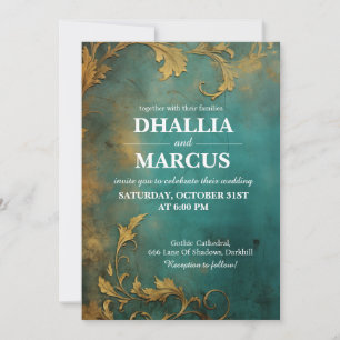 Invitation Goth Floral Turquoise Et Or
