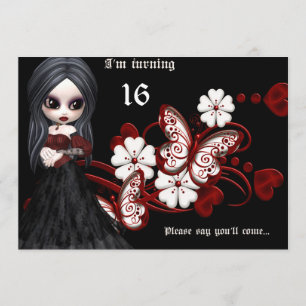 Invitation Goth Girl with Butterflies Sweet 16 Anniversaire