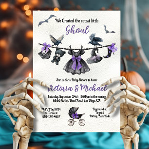 Invitation Goth Halloween Clothesline Baby shower fille