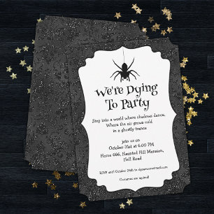Invitation Goth Halloween Party Glossy Black Floral