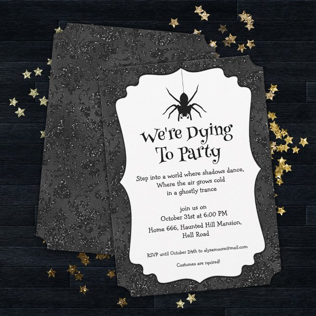 Invitation Goth Halloween Party Glossy Black Floral (Créateur téléchargé)