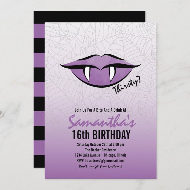 Invitation Goth Lèvres Vampire Halloween Anniversaire Invitat (Devant / Derrière)