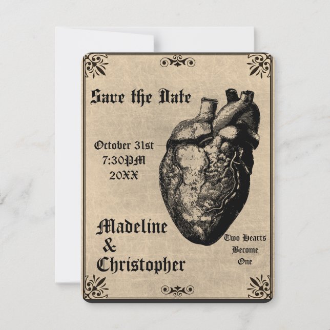 Invitation Goth Macabre Coeur Gothique Enregistrer la date In (Devant)