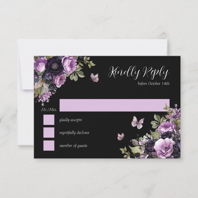 Invitation Goth Purple & Black Moody Florals Quinceañera RSVP (Devant)