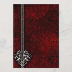 Invitation Goth Red Damask Silver Heart mariage