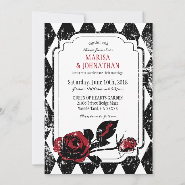 Invitation Goth Rose Grunge Diamond Imprimer Mariage (Devant)