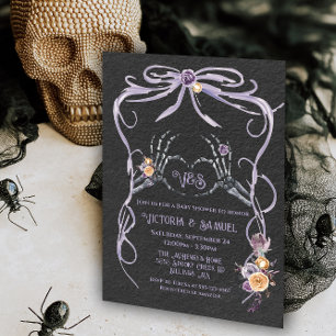 Invitation Goth Skeleton coeur bow aquarelle baby shower