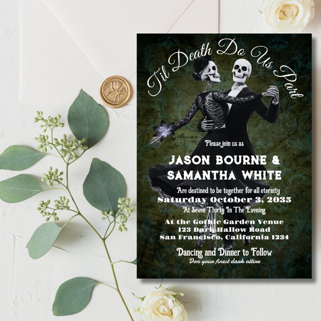 Invitation Goth Skeletons Mariages Danser & Fleur Élégant (Créateur téléchargé)