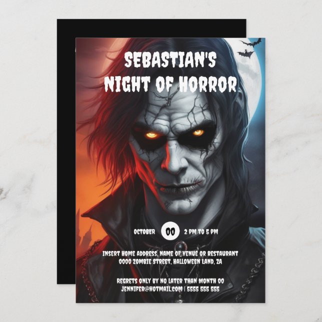 Invitation Goth vampire homme yeux brillant halloween parti (Devant / Derrière)