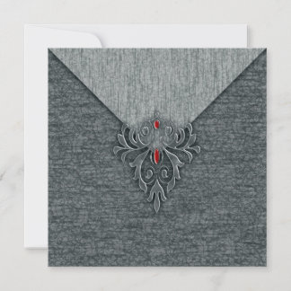 Invitation Goth Vintage Damask Rouge Jewel
