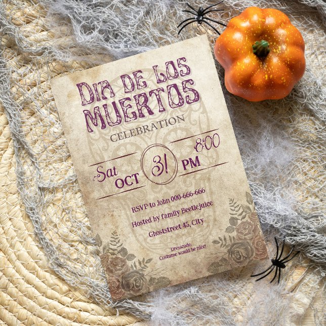 Invitation Goth vintage violet dia de los muertos (Créateur téléchargé)