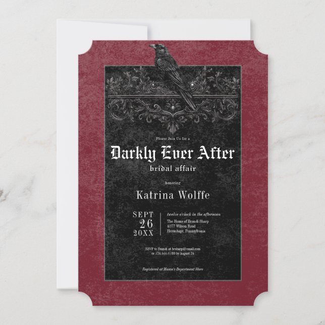 Invitation Gothic Black Raven & Roses Wine Enterrement de vie (Devant)