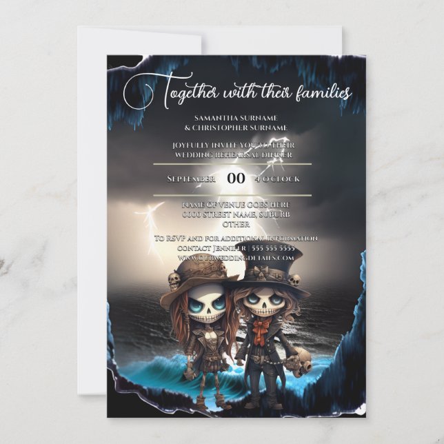 Invitation Gothic bride groom beach theme day dead (Devant)